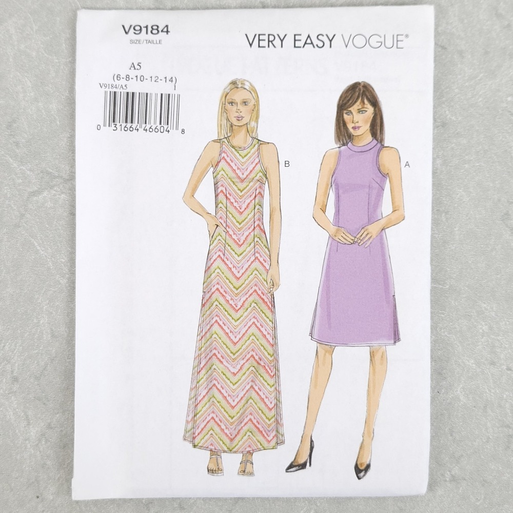 Vogue V9184 Misses Petite A-Line Dress Maxi Sewing Pattern EZ Retro Shift 6-14